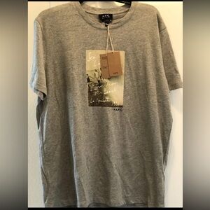 A.P.C. Gray Short-Sleeve Graphic Tee with Beach Photo Print